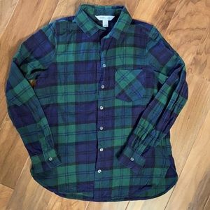 Navy and green plaid flannel